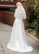 Classic Satin Off-the-shoulder Neckline A-line Wedding Dresses With Lace Appliques