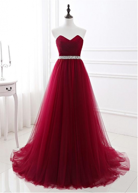 Alluring Tulle Sweetheart Neckline Floor-length A-line Prom Dresses With Beadings