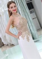 Charming White Halter Neckline Floor-length Mermaid Evening / Prom Dresses