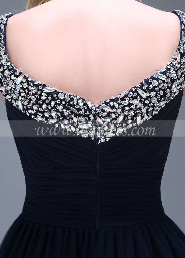 Wonderful Tulle V-neck Neckline Full-length A-line Prom Dresses