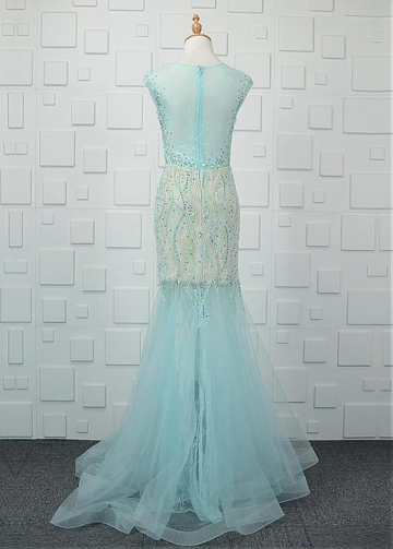 Winsome Lace & Tulle Jewel Neckline Floor-length Mermaid Evening Dresses With Beadings