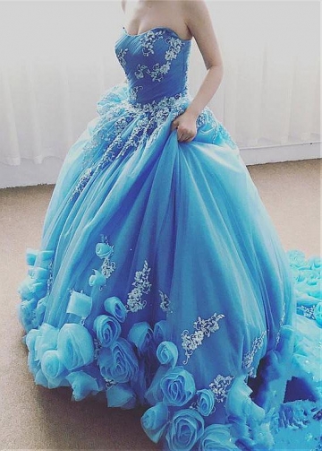 Charming Tulle & Organza Strapless Neckline Ball Gown Prom / Sweet 16 Dresses