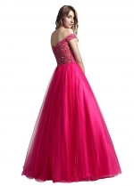 Gorgeous Tulle Off-the-shoulder Neckline A-line Prom Dresses With Beadings & Shawl