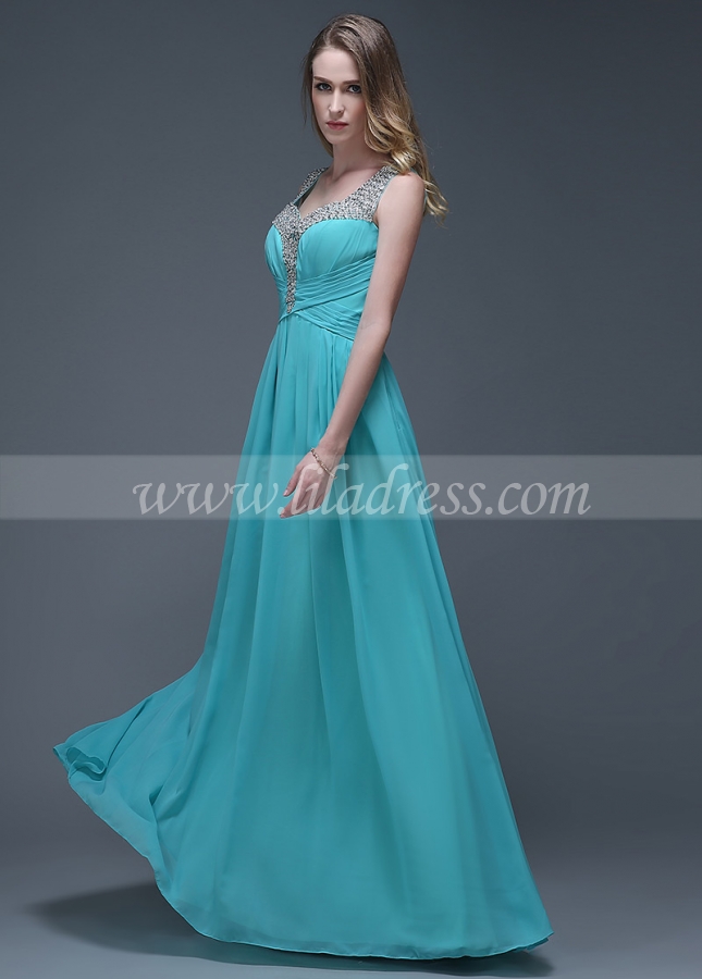 Glamorous Chiffon V-neck Neckline Full-length A-line Prom Dresses
