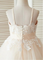 Sweet Lace & Tulle Spaghetti Straps Neckline A-line Flower Girl Dresses With Bowknot
