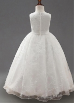 Delicate Lace Jewel Neckline Ball Gown Flower Girl Dresses With Belt