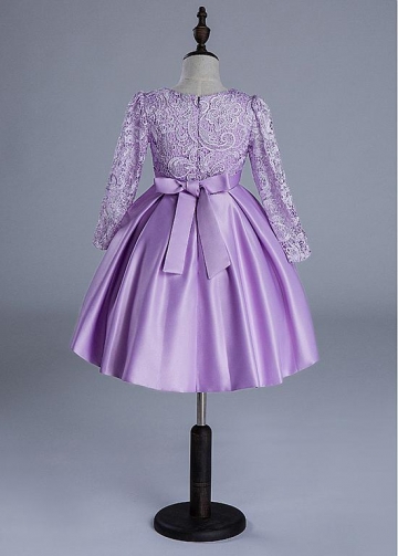 Elegant Satin & Lace Jewel Neckline A-line Flower Girl Dresses With Bowknots