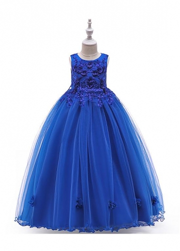Modern Tulle & Satin Jewel Neckline A-line Flower Girl Dresses With Lace Appliques & Beadings