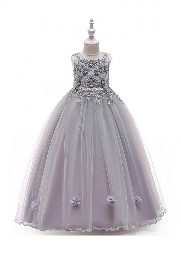 Modern Tulle & Satin Jewel Neckline A-line Flower Girl Dresses With Lace Appliques & Beadings