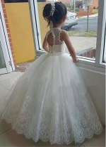 Fascinating Tulle & Lace Jewel Neckline Ball Gown Flower Girl Dresses With Lace Appliques & Beadings