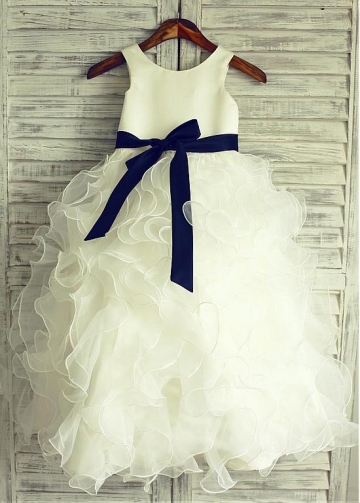 Wonderful Satin Scoop Neckline Ankle-length Ball Gown Flower Girl Dresses With Belt