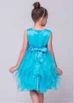 Glamorous Satin & Organza Jewel Neckline Ball Gown Flower Girl Dresses With Handmade Flowers