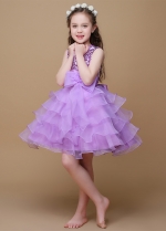 Sparkling Sequin Lace & Satin Jewel Neckline Ball Gown Flower Girl Dresses With Bow