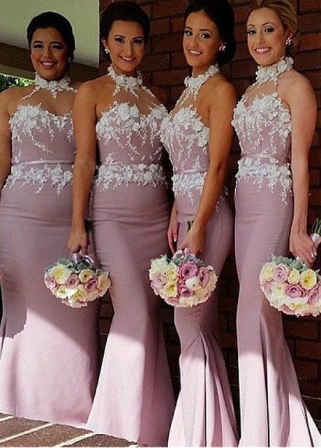 Glamorous Fitted Satin Halter Neckline Mermaid Bridesmaid / Prom Dress