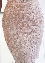 Exquisite Off-the-shoulder Neckline Short Sheath / Column Cocktail Dresses With Beaded Lace Appliques