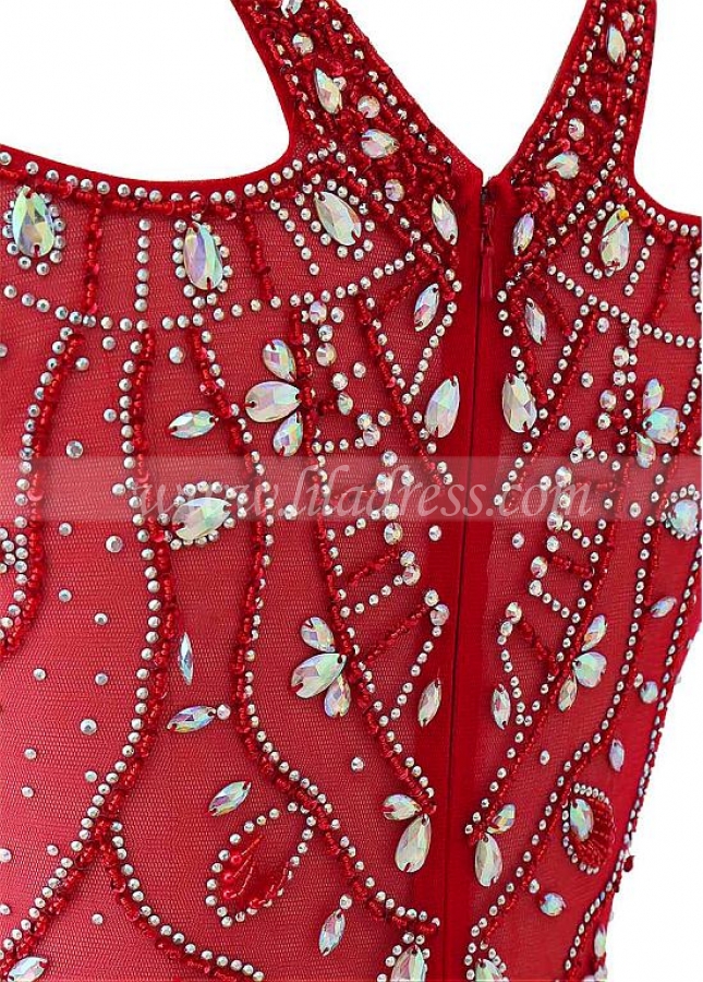 Glamorous Jersey Jewel Neckline Floor-length Sheath Evening Dresses With Beadings