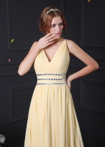 Elegant Chiffon & Stretch Satin V-Neck A-Line Prom Dresses