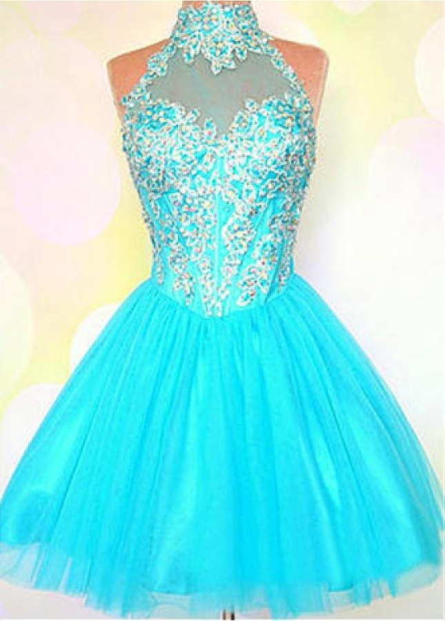 Chic Tulle High Collar Neckline Short A-line Homecoming Dress