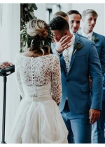 Charming Lace & Chiffon V-neck Neckline Two-piece A-line Wedding Dresses