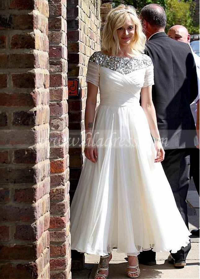 Chic Chiffon Bateau Neckline Ankle-length A-line Wedding Dresses