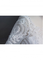 Exquisite Tulle Scoop Neckline Ball Gown Wedding Dress With Beaded Lace Appliques