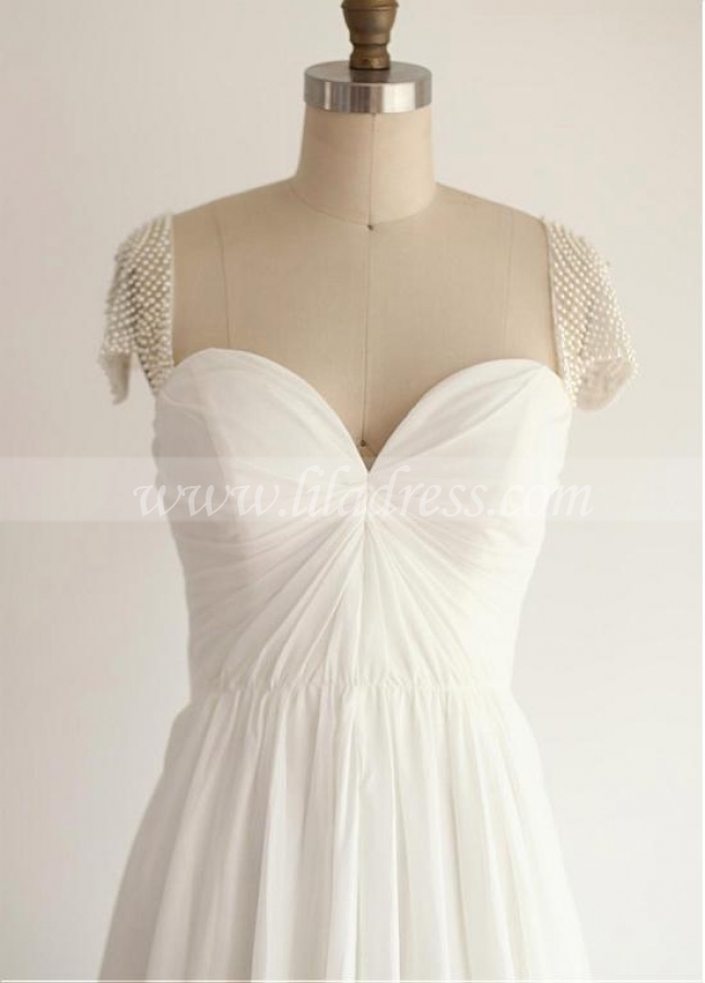 Glamorous Tulle & Chiffon Sweetheart Neckline Full Length A-line Wedding Dresses With Beadings