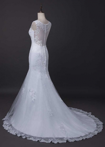 Exquisite Tulle & Lace Jewel Neckline Mermaid Wedding Dress With Lace Appliques