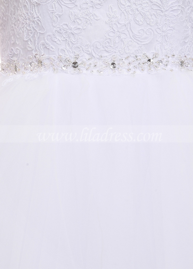 Exquisite Tulle Sweetheart Neckline Ball Gown Wedding Dress With Lace Appliques & Beadings