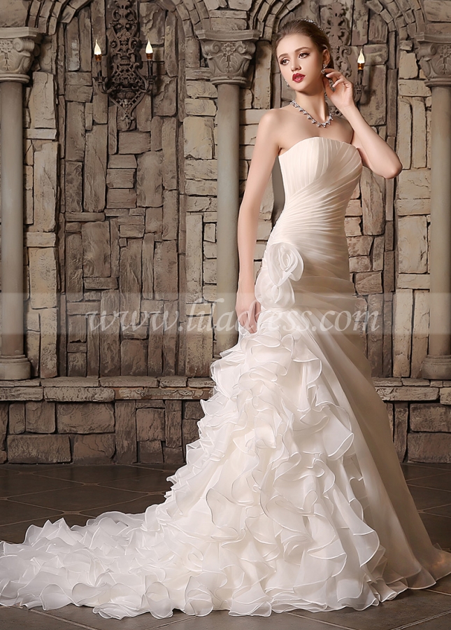 Amazing Organza Satin Strapless Neckline 2 In 1 Wedding Dresses