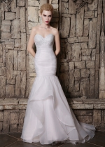 Alluring Organza Satin Sweetheart Neckline Ruffled Mermaid Wedding Dresses With Lace Appliques