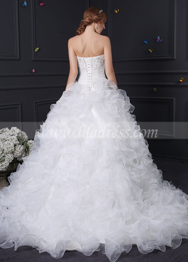 Elegant Organza A-line Wedding Dress With Beaded Lace Appliques