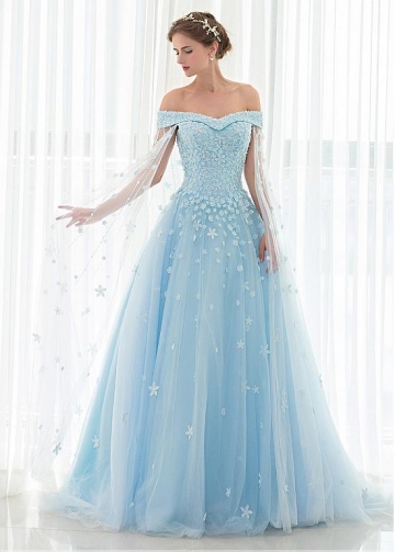 Attractive Tulle Off-the-shoulder Neckline A-line Prom Dress