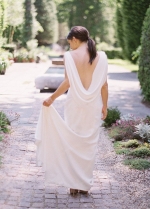 Draped Neckline Slim Simple Outdoor Wedding Dress