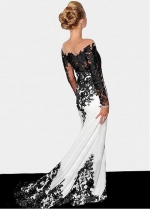 Elegant Illusion Neckline See-through Full-length Mermaid Formal Dresses With Lace Appliques