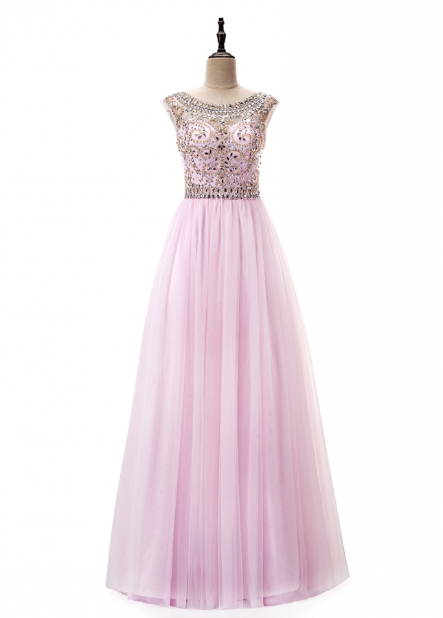 Amazing Tulle Bateau Neckline A-Line Prom Dress With Beadings