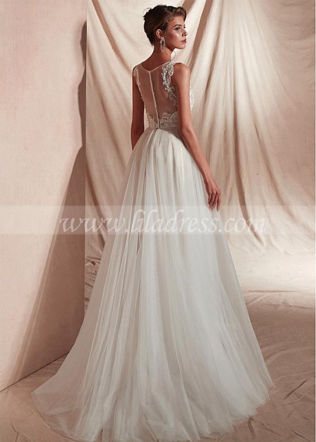 Marvelous Lace & Tulle V-neck Neckline A-line Prom Dresses