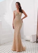 Exquisite Tulle V-neck Neckline Floor-length Mermaid Evening Dresses With Rhinestones