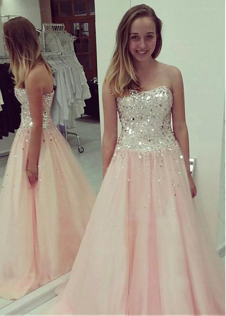 Distinctive Tulle Sweetheart Neckline Floor-length A-line Prom Dresses With Beadings