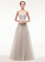 Alluring Tulle Spaghetti Straps Neckline Floor-length A-line Prom Dress With Beadings