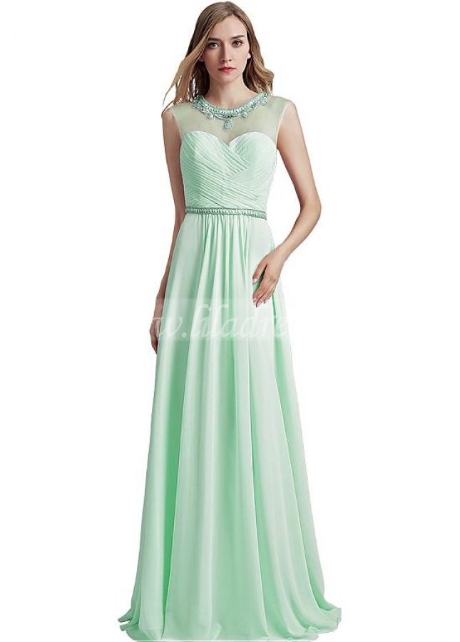 Romantic Chiffon Jewel Necklline A-line Prom Dress With Beadings