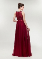 Wonderful Chiffon & Lace Jewel Neckline A-line Prom Dress With Beadings