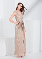 Sparkling Sequin Lace V-neck Neckline A-line Evening Dress