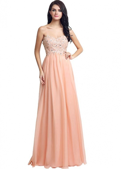 Elegant Chiffon Sweetheart Neckline Floor-length A-line Prom Dresses With Beaded Lace Appliques