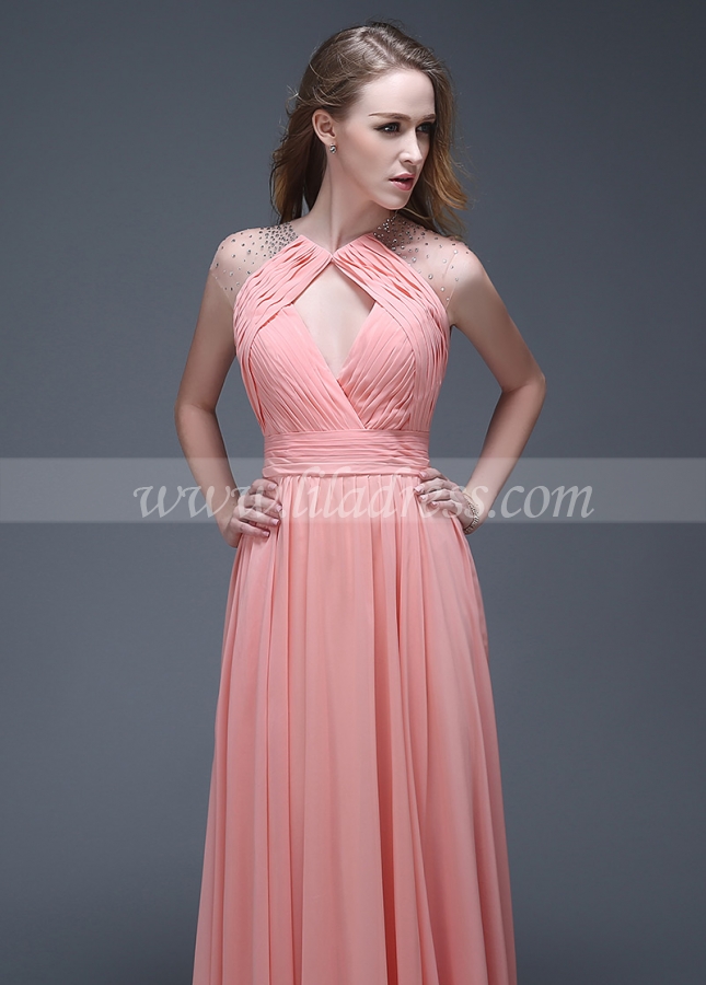 Wonderful Chiffon Jewel Neckline Full-length A-line Evening Dresses