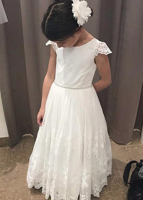 Exquisite Tulle & Satin Jewel Neckline A-line Flower Girl Dresses With Lace Appliques & Beadings