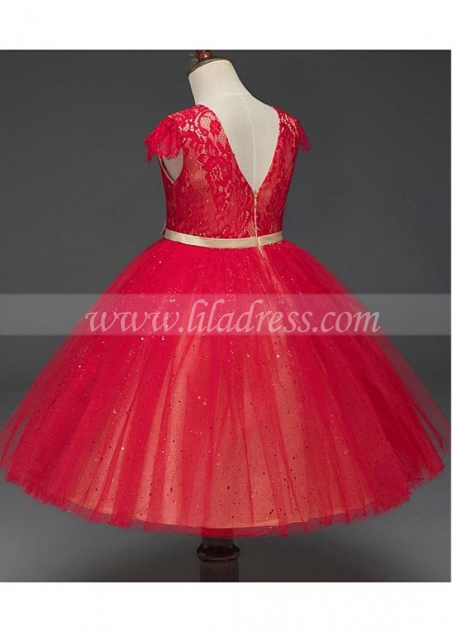 Marvelous Lace & Tulle Jewel Neckline A-line Flower Girl Dresses With Bowknot
