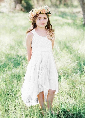 Fabulous Tulle & Lace Scoop Neckline A-line Flower Girl Dresses With Belt