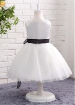 Charming Satin & Tulle Jewel Neckline Ball Gown Flower Girl Dresses With Lace Appliques & Belt