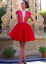 Stunning Tulle Jewel Neckline Short A-line Homecoming Dresses With Lace Appliques