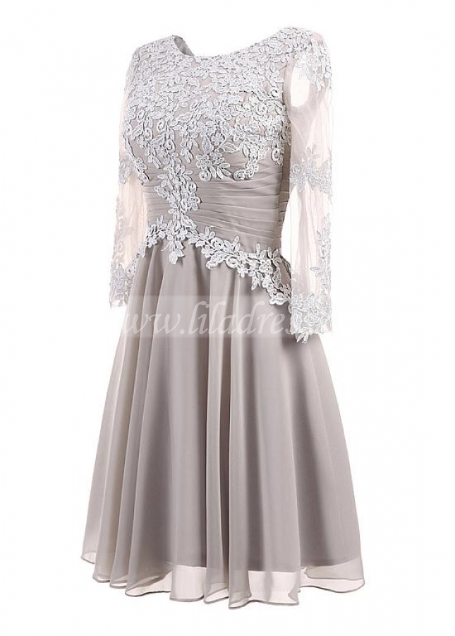 Gorgeous Tulle & Chiffon Scoop Neckline 3/4 Length Sleeves A-line Mother Of The Bride Dresses With Lace Appliques